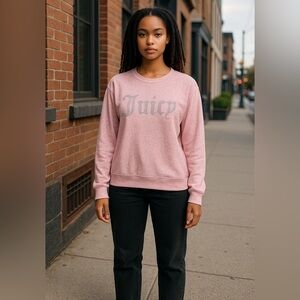 Juicy Couture Sleep Shirt Long Sleeve Rhinestones Womens Medium Pink Pajama Top